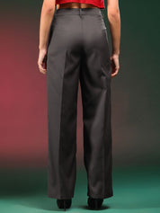 Stylecast X KOTTY BIZwear Women Relaxed Straight Leg Fit High-Rise Pleated Parallel Trouser