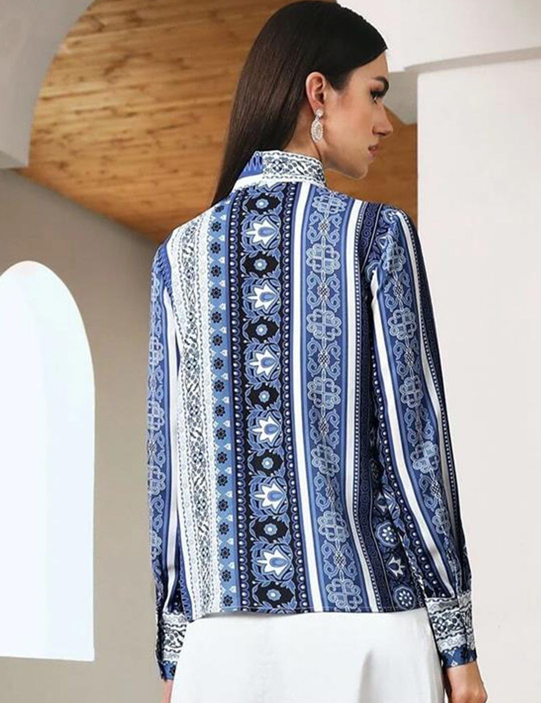 Kotty Floral Print Tie-Up Neck Crepe Shirt Style Top