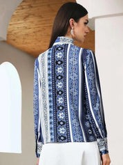 Kotty Floral Print Tie-Up Neck Crepe Shirt Style Top