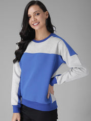 Kotty Women White & Blue Colourblocked Sweatshirt