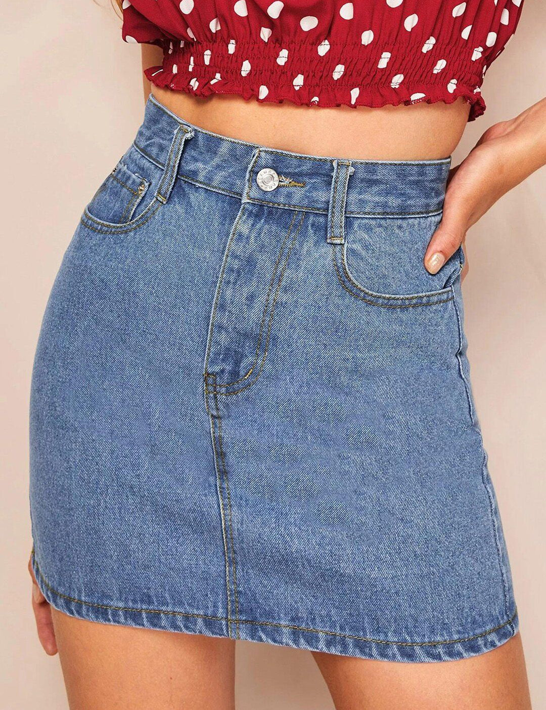 Kotty Cotton Lycra Denim A-Line Mini Skirt