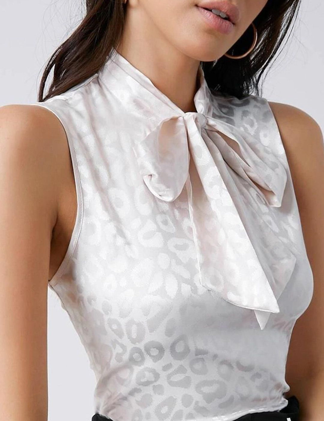 KOTTY BIZwear Animal Printed Tie-Up Neck Satin Top