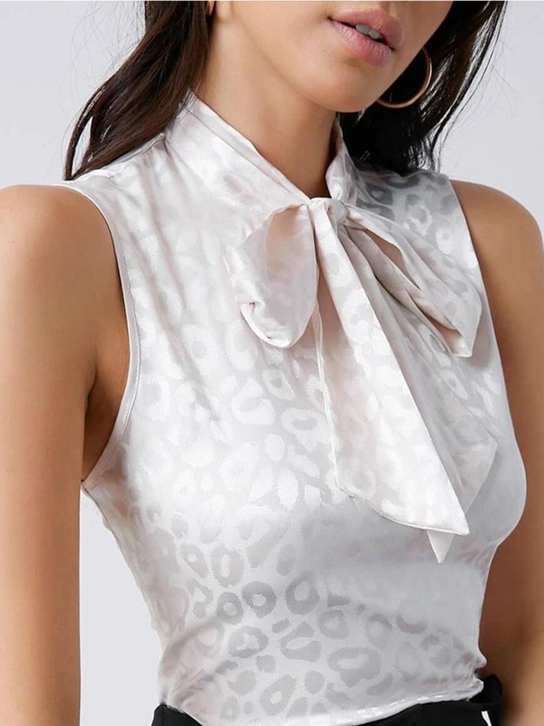 KOTTY BIZwear Animal Printed Tie-Up Neck Satin Top