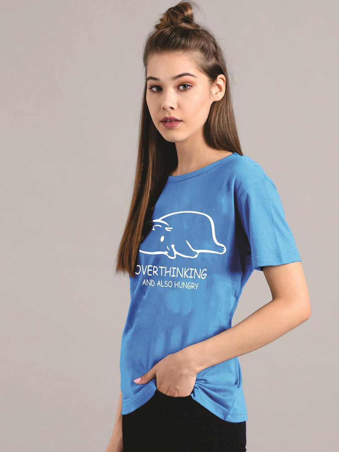 Kotty Women Blue Printed Round Neck T-shirt