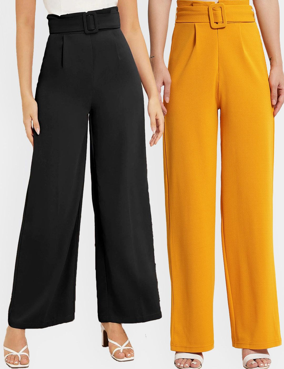 Kotty Women Pack Of 2 Relaxed Straight Fit High-Rise Easy Wash Pleated Trousers
