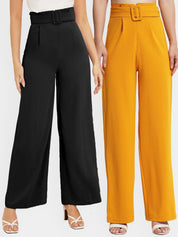 Kotty Women Pack Of 2 Relaxed Straight Fit High-Rise Easy Wash Pleated Trousers