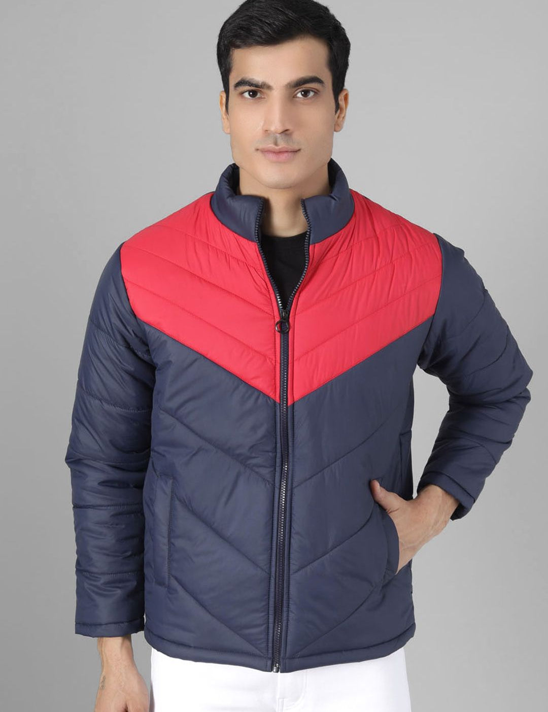 Kotty Men Blue & Red Colourblocked Puffer Jacket