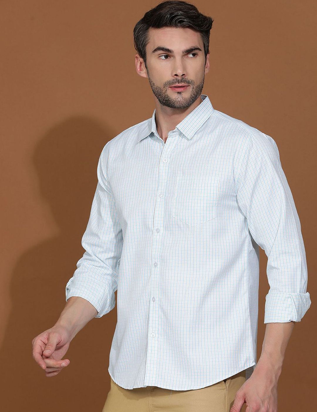 Kotty New Gingham Checks Spread Collar Casual Shirt