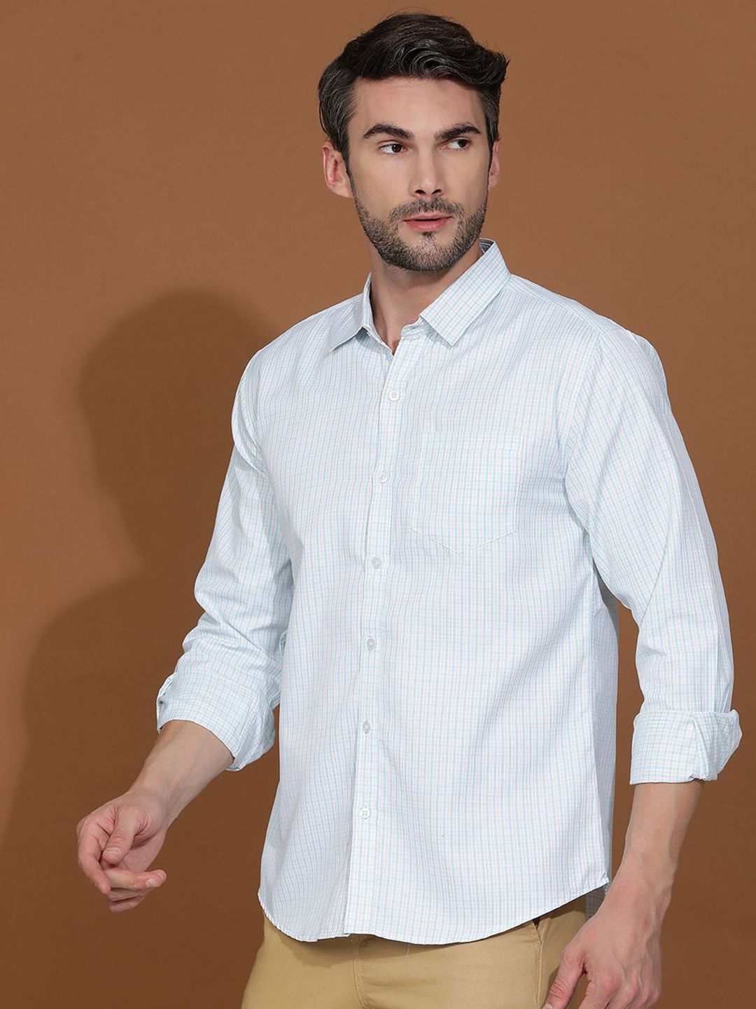 Kotty New Gingham Checks Spread Collar Casual Shirt