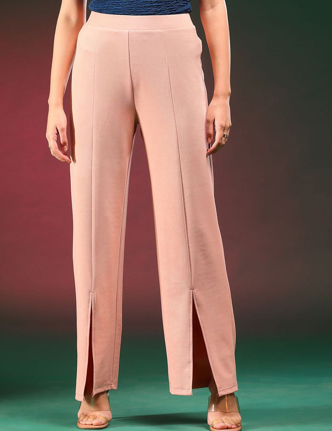 Kotty Women Relaxed Straight Fit High-Rise Easy Wash Regular Trousers