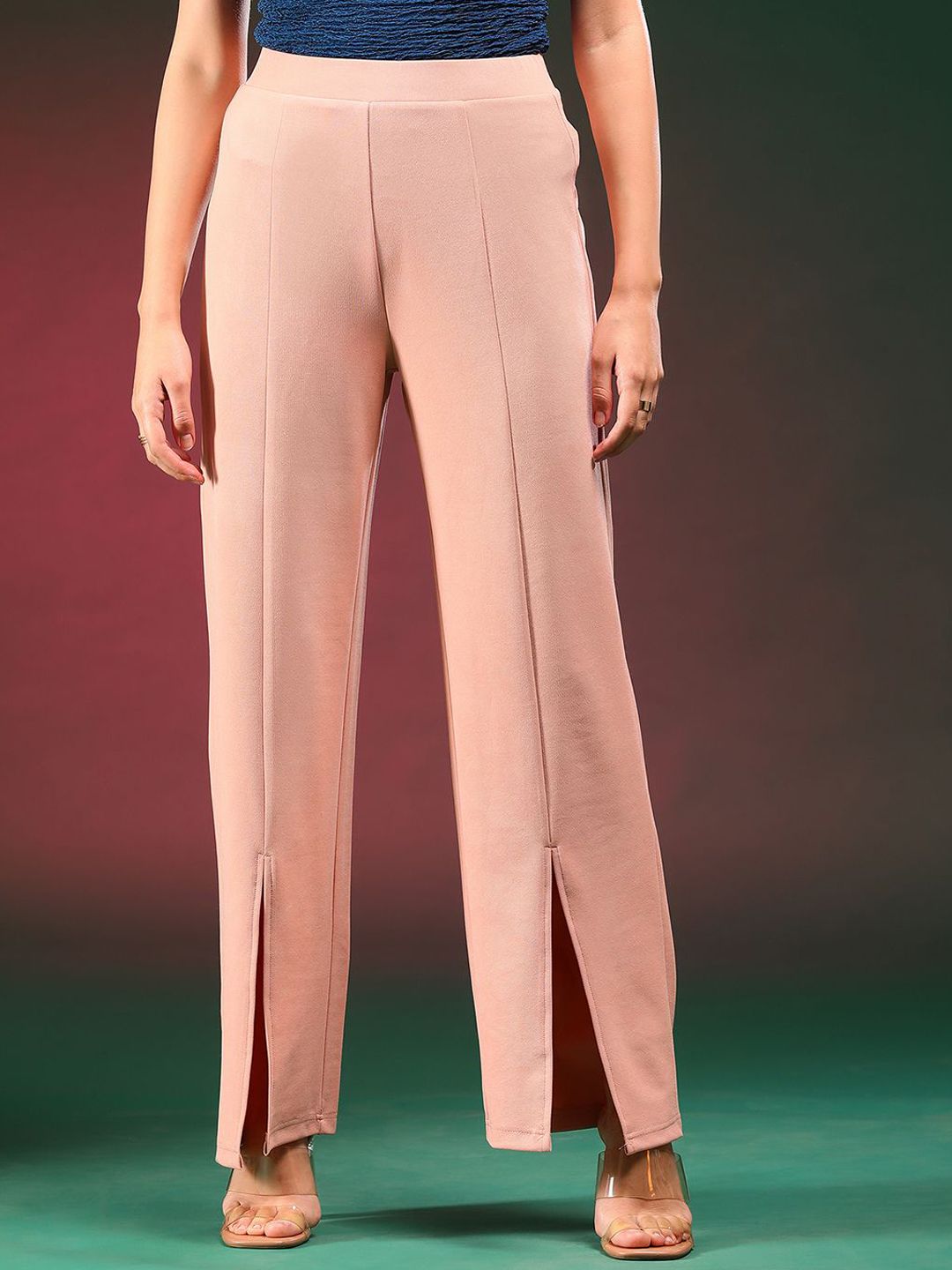 Kotty Women Relaxed Straight Fit High-Rise Easy Wash Regular Trousers