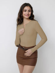 Kotty Women V-Neck Long Sleeves Fitted Top