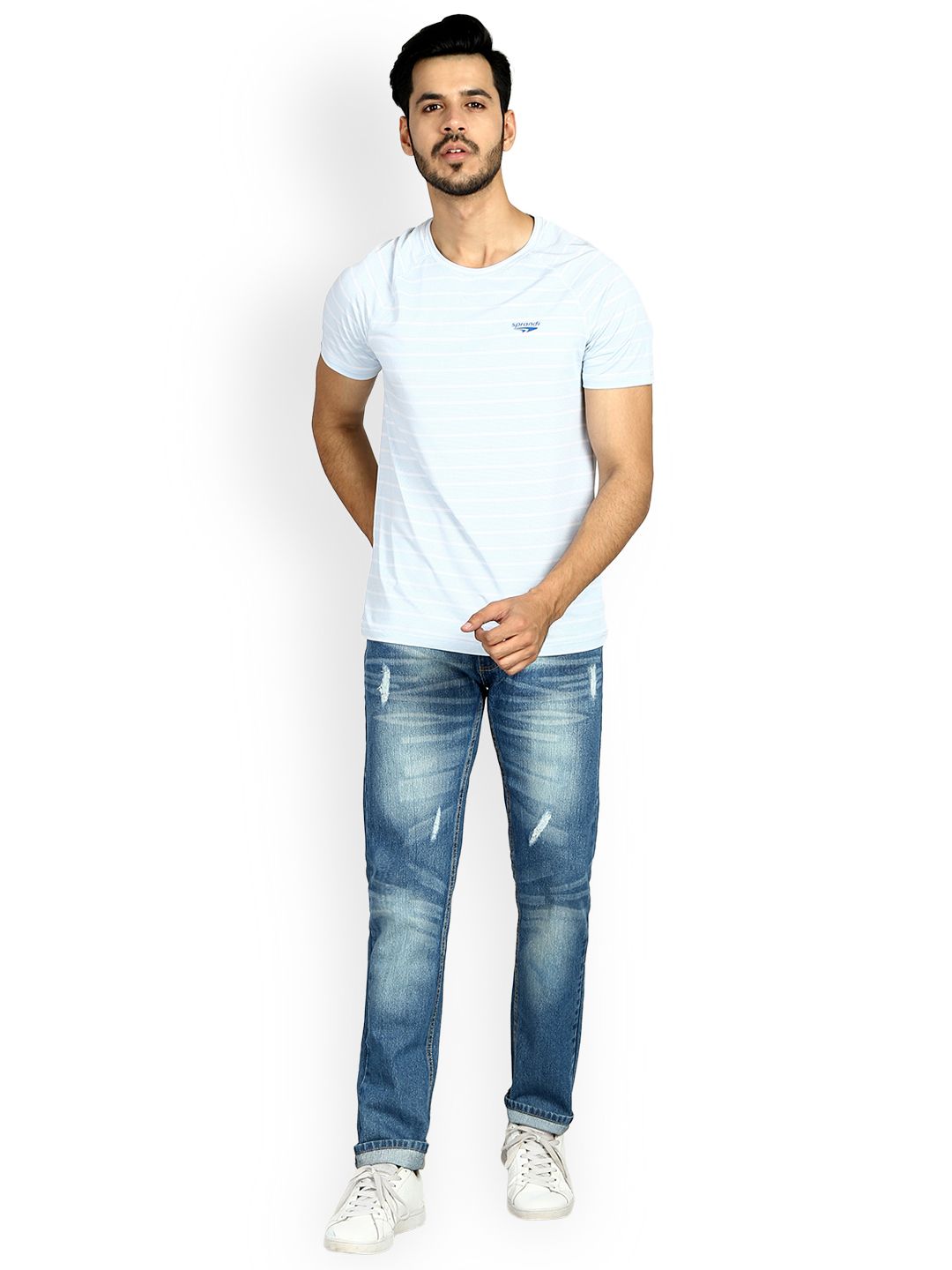 Kotty Men Blue Slim Fit Mid-Rise Low Distress Stretchable Jeans