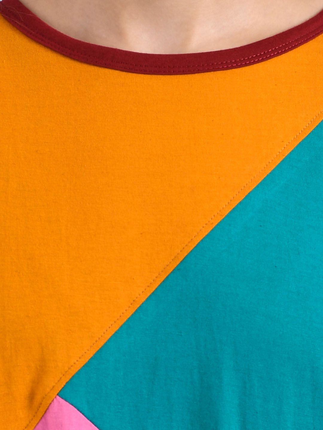 Kotty Women Multicoloured Colourblocked V-Neck T-shirt