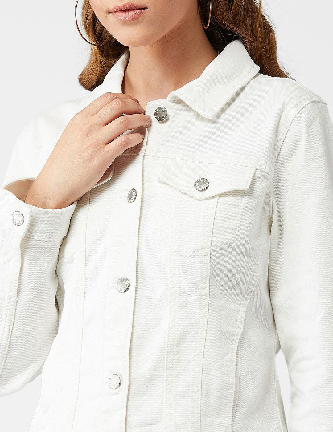 Kotty Women White Solid Denim Jacket