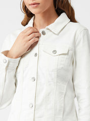 Kotty Women White Solid Denim Jacket