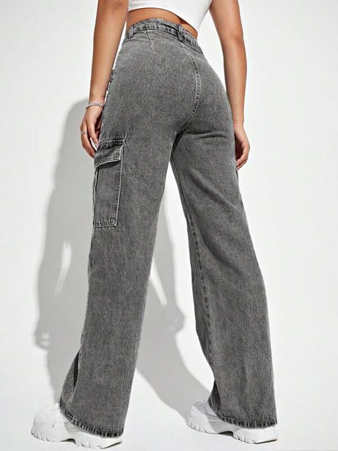 Kotty Women Jean Straight Fit High-Rise Stretchable Cargo Jeans