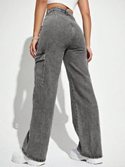 Kotty Women Jean Straight Fit High-Rise Stretchable Cargo Jeans