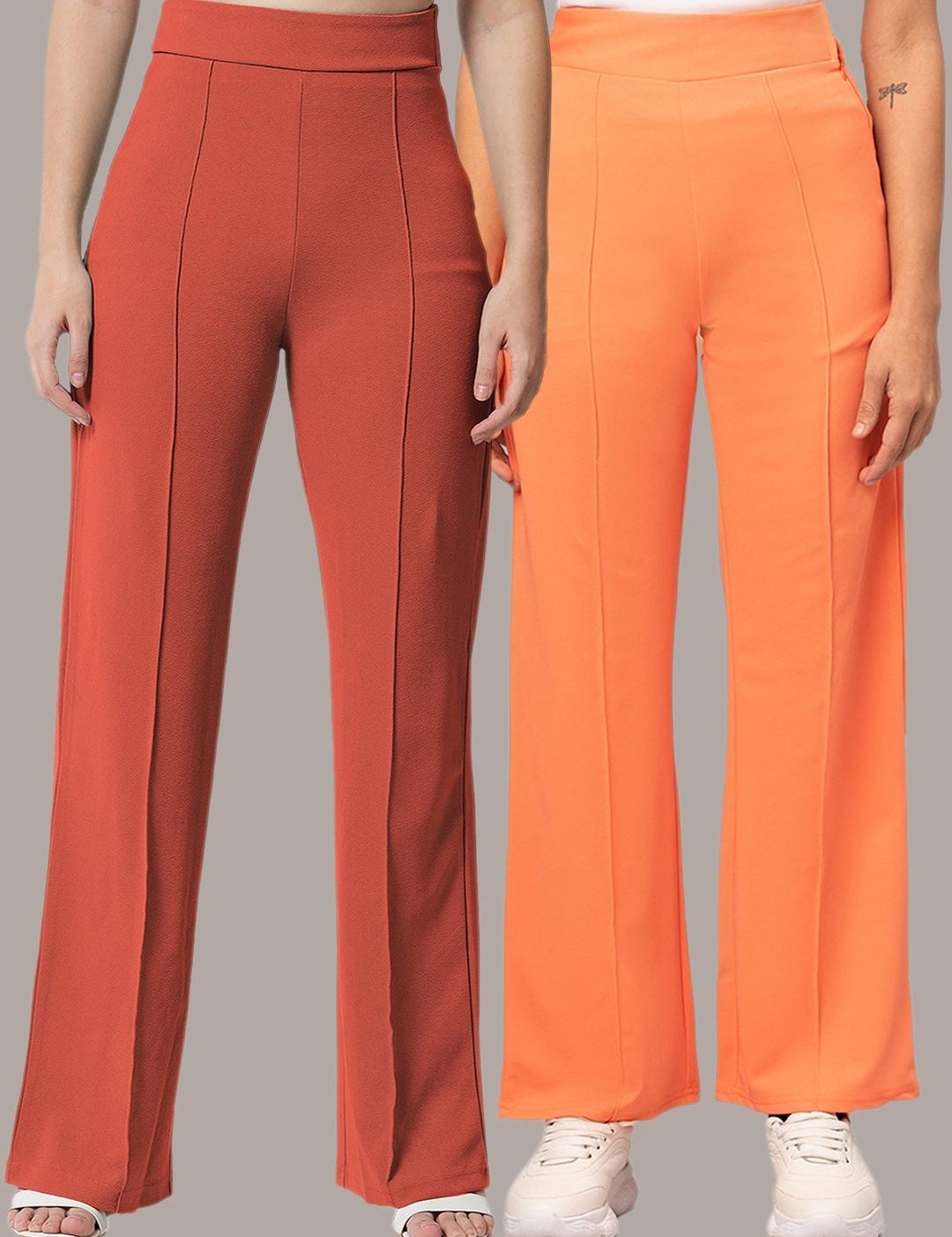 Kotty Pack Of 2 Women Relaxed Straight Leg Straight Fit High-Rise Trousers