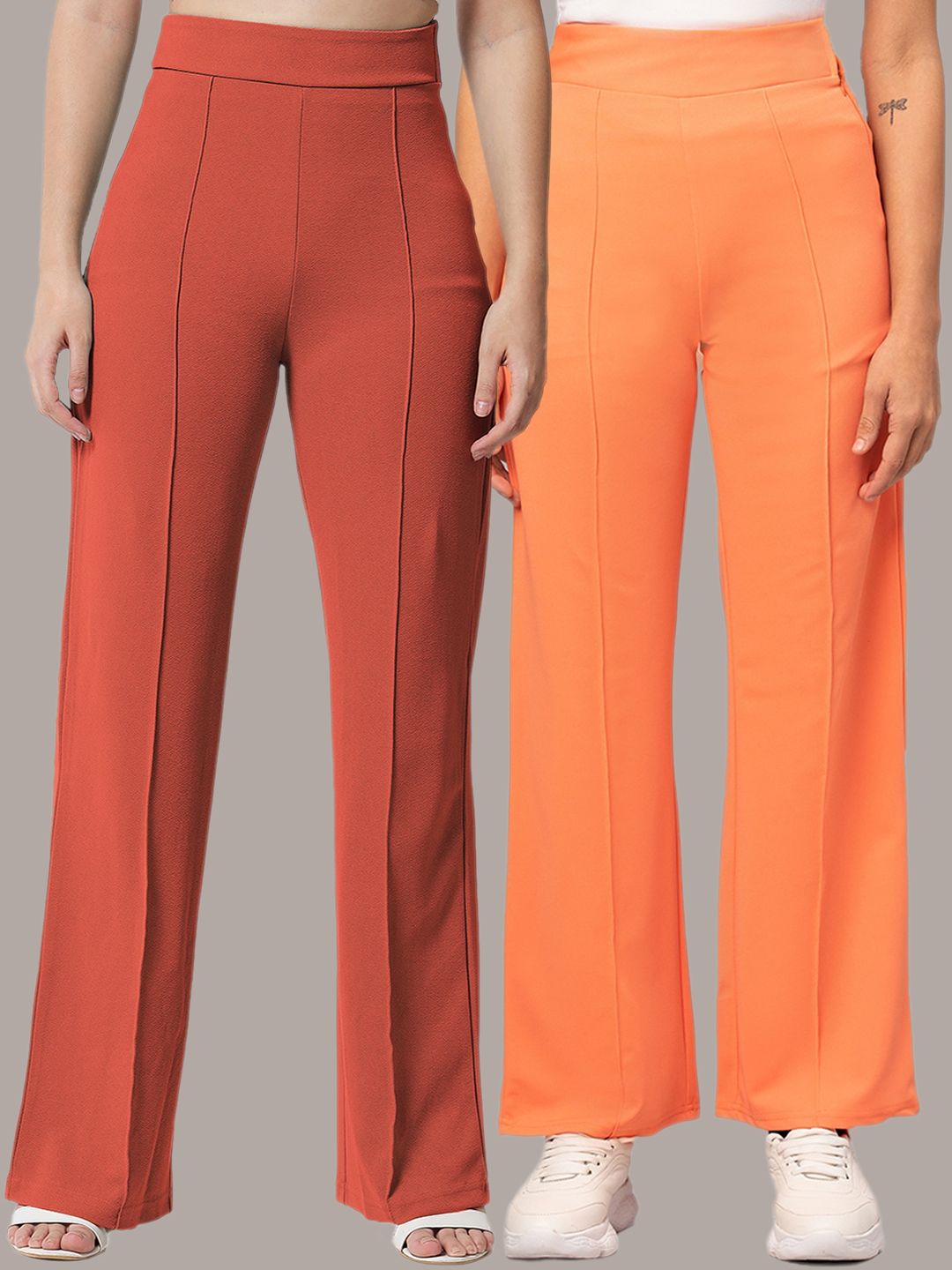 Kotty Pack Of 2 Women Relaxed Straight Leg Straight Fit High-Rise Trousers