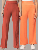 Kotty Pack Of 2 Women Relaxed Straight Leg Straight Fit High-Rise Trousers