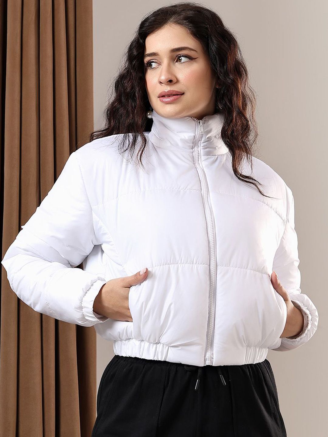 Kotty Women Mock Collar Solid Casual Puffer Insulator Jacket