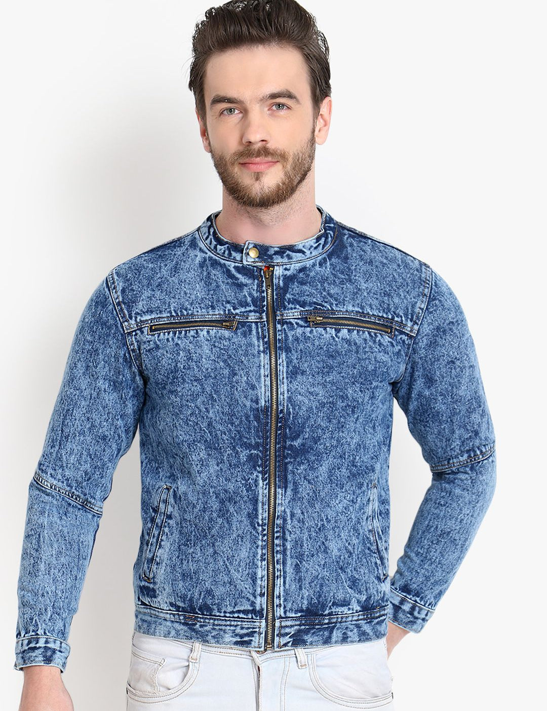 Kotty Men Blue Solid Denim Jacket