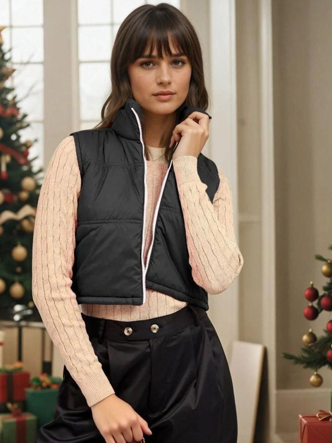 Kotty Women Stand Collar Solid Lightweight Gilet Jacket