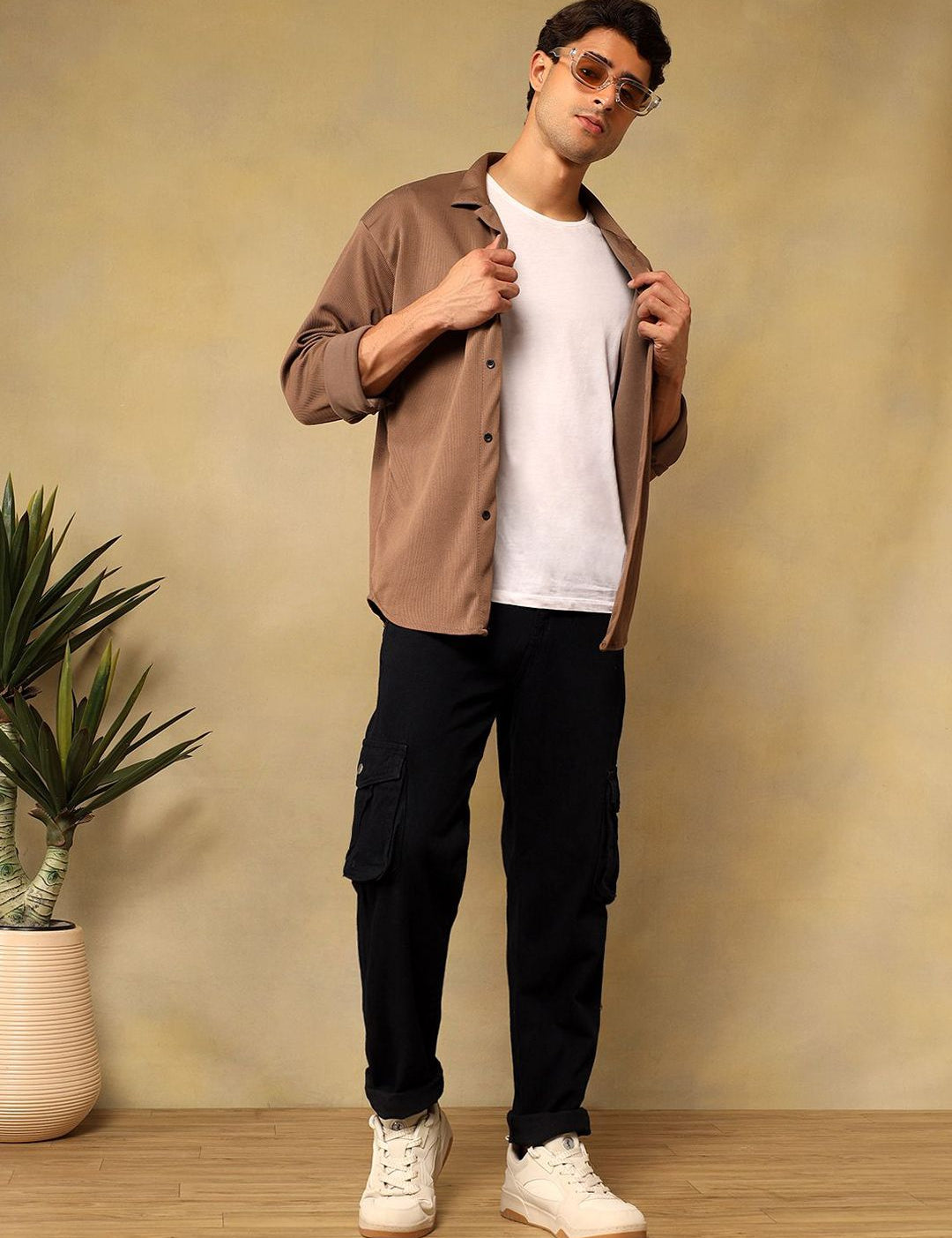 Kotty Men Relaxed Fit Mid-Rise Stretchable Cotton Utility Cargo Jeans