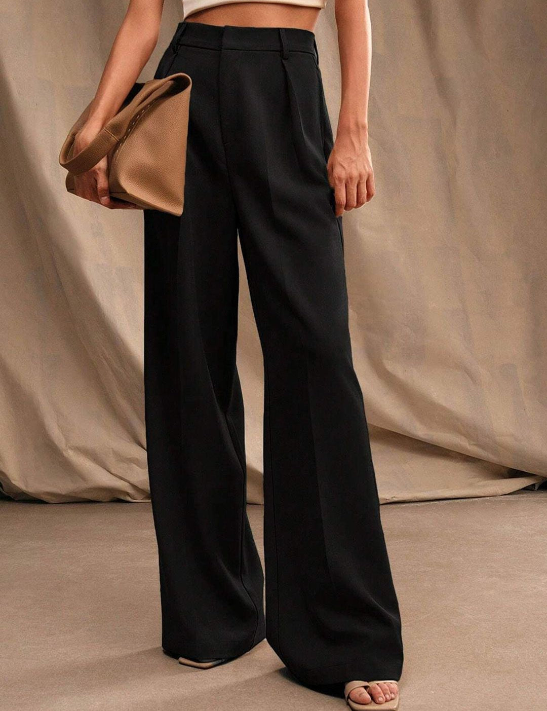 Kotty Women Relaxed Straight Fit High-Rise Pleated Wide Leg Trousers