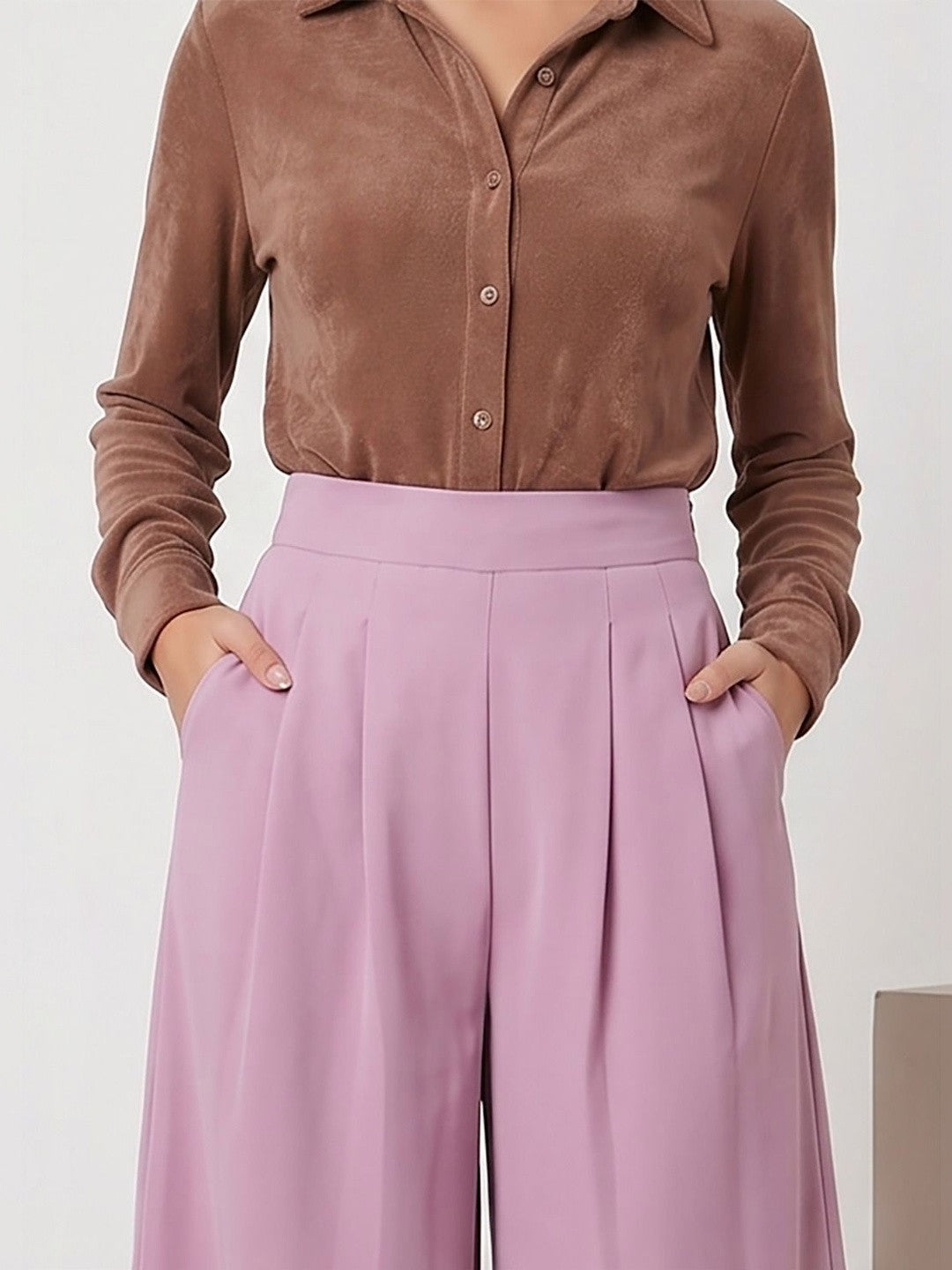 Pink Wide Leg High-Rise Trousers for Women | Kotty