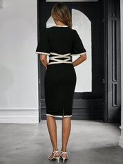 Kotty Solid Flared Sleeve Bodycon Midi Dress