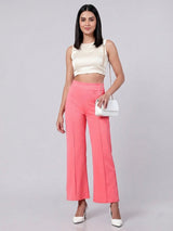 Pink Regular Fit High-Rise Trousers for Women – Trendy Solid Design | Kotty