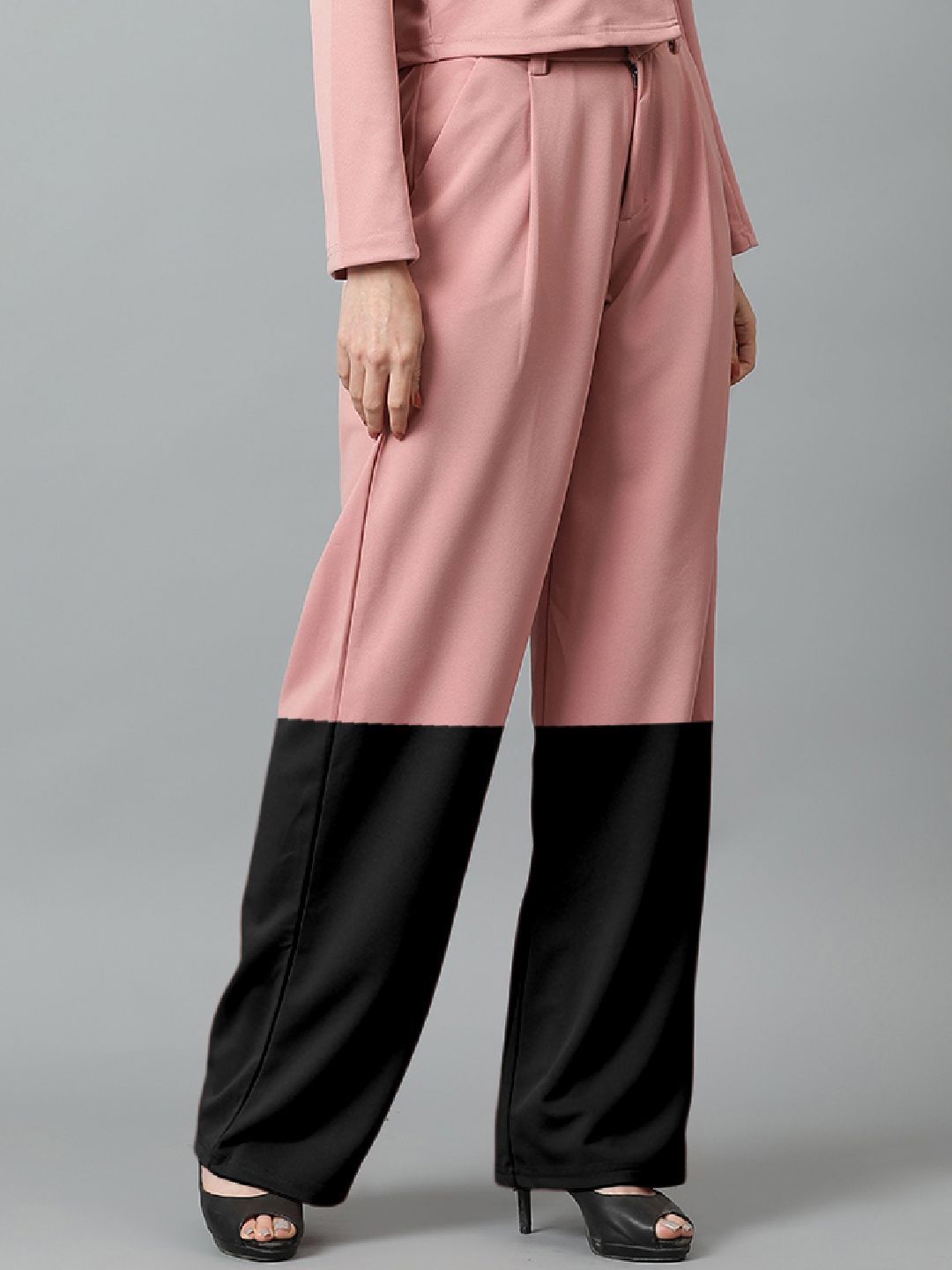 Kotty Women Colourblocked High-Rise Easy Wash Trousers