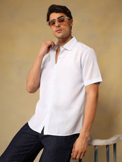 Kotty Men Comfort Fit Solid Spread Collar Linen Casual Shirt