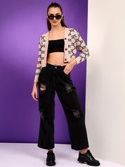 Kotty Women Geometric Printed Cotton Crop Cardigan