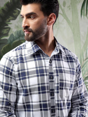 Kotty Men Spread Collar Tartan Checked Casual Shirt
