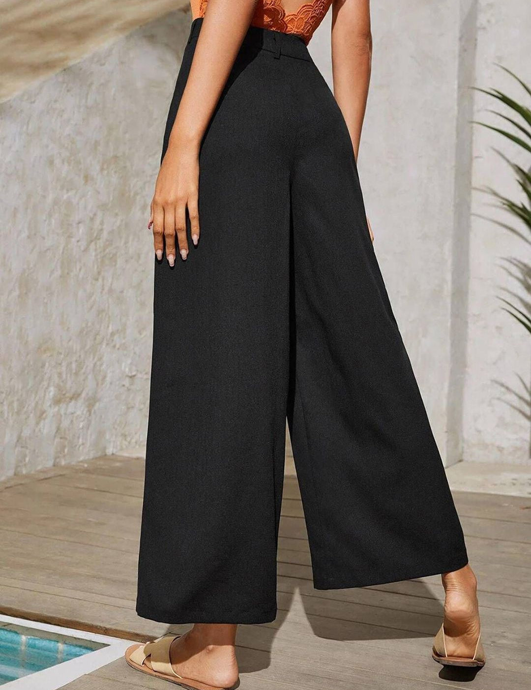 KOTTY Basics Women Relaxed Straight Wide Leg High-Rise Cropped Trousers