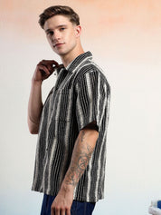 Kotty Men Monochrome Striped Cotton Shirt