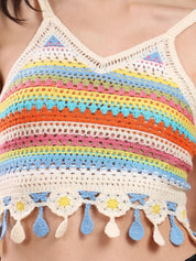 Kotty Embellished Print Cotton Crop Top