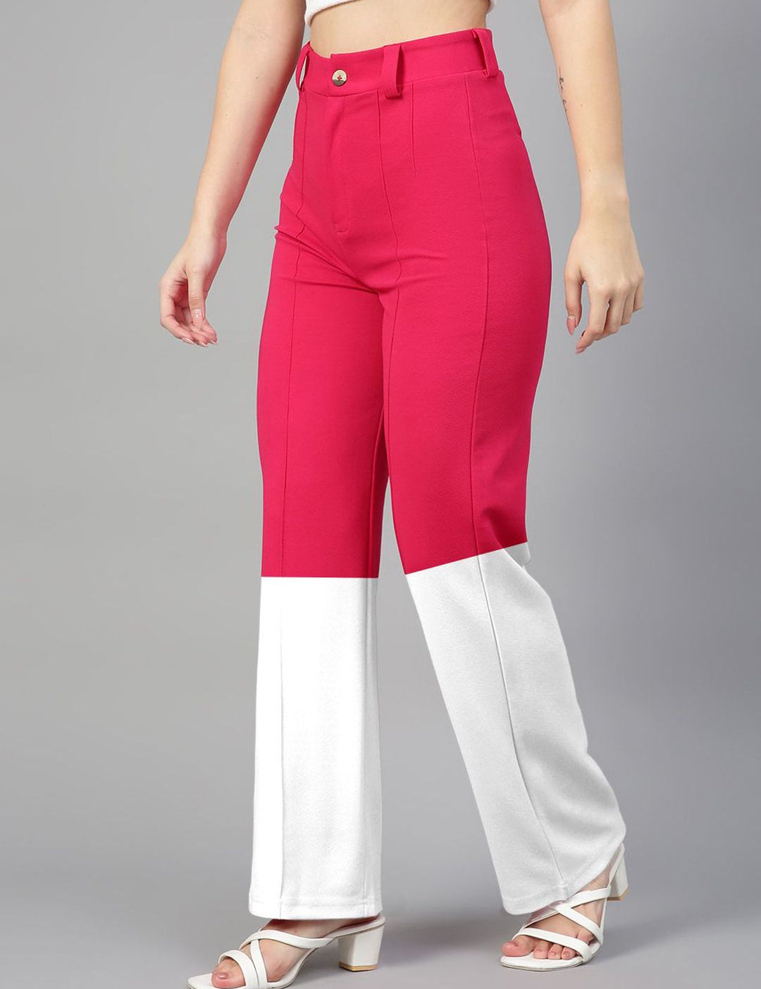 Kotty Women Colourblocked Relaxed Straight Leg Straight Fit High-Rise Trousers