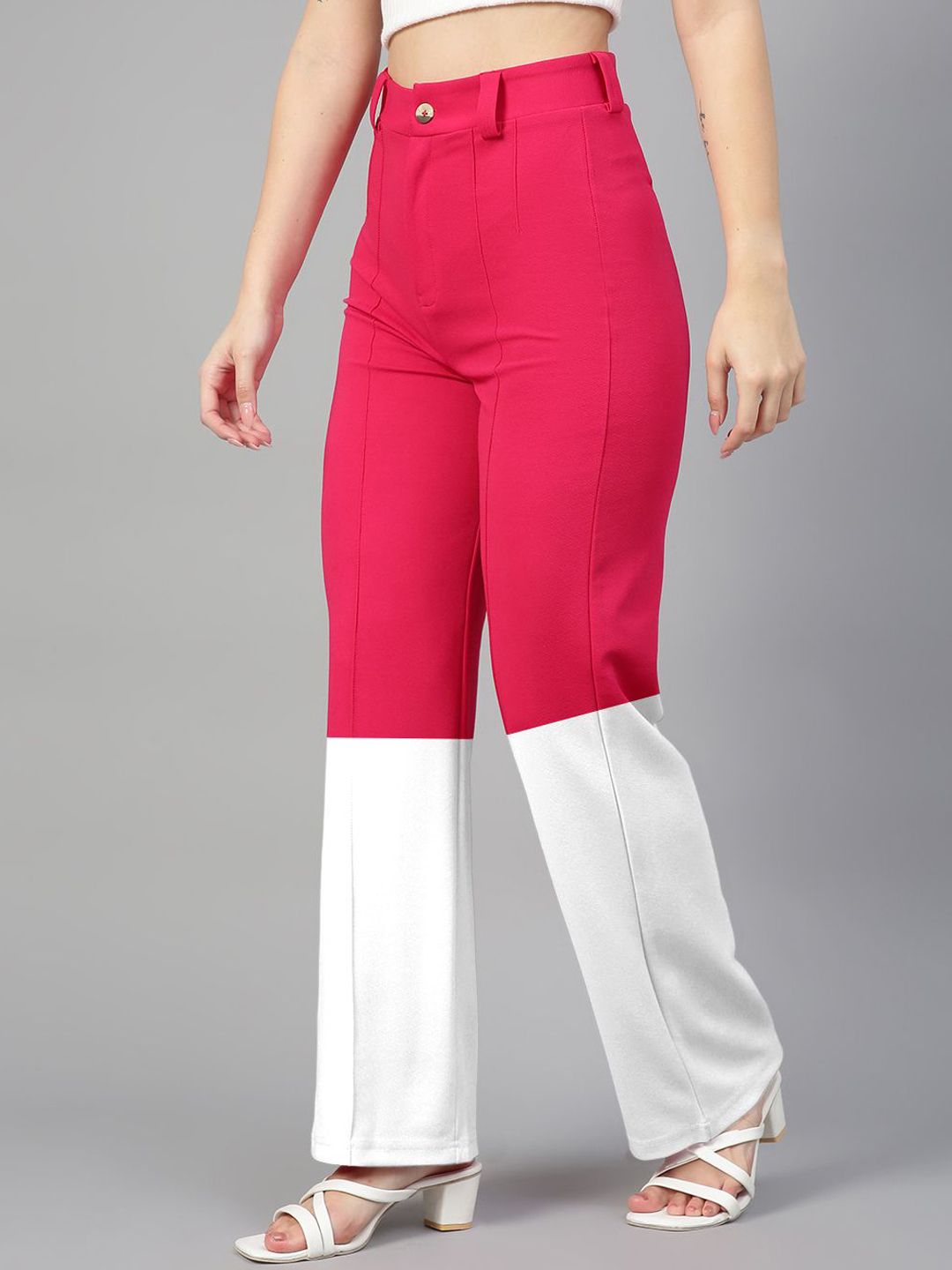 Kotty Women Colourblocked Relaxed Straight Leg Straight Fit High-Rise Trousers