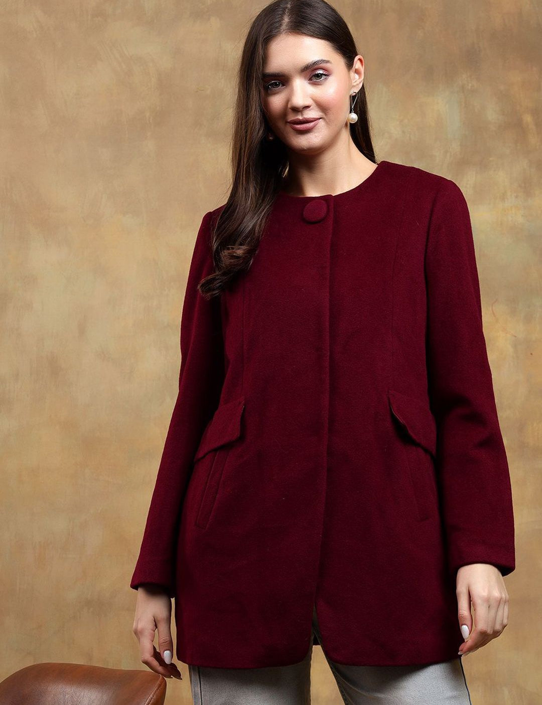 Kotty Band Collar Long Sleeves Overcoat