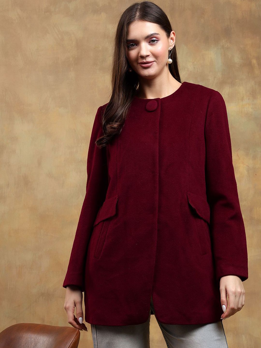 Kotty Band Collar Long Sleeves Overcoat