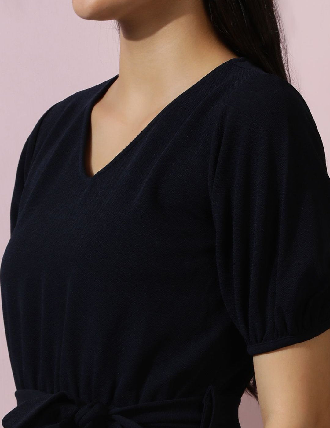 Kotty Women Solid Puff Sleeve A-Line Dress