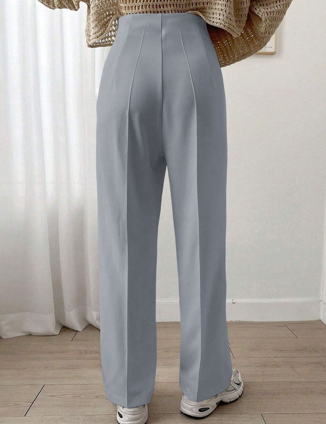 Kotty Women Relaxed Straight Leg Straight Fit High-Rise Cotton Pleated Formal Trousers