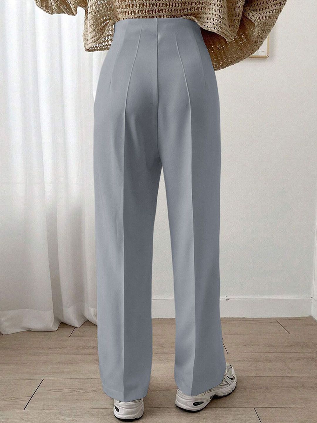Kotty Women Relaxed Straight Leg Straight Fit High-Rise Cotton Pleated Formal Trousers