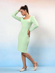 Kotty Women Square Neck Back Slits Sheath Dress