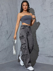 Kotty Women Jean Wide Leg High-Rise Heavy Fade Stretchable Jeans