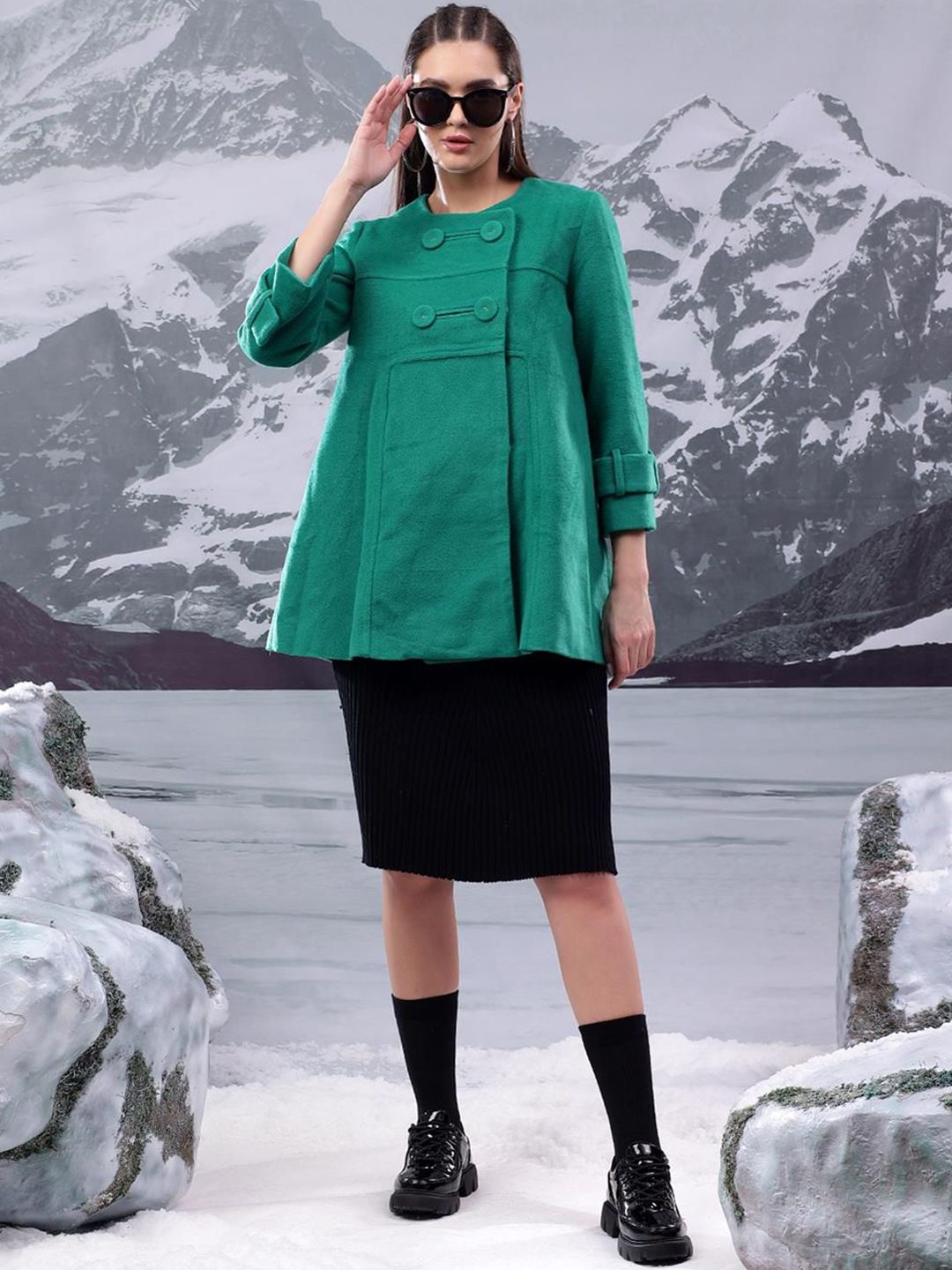 Kotty  Women Double-Breasted Hip Length Overcoat